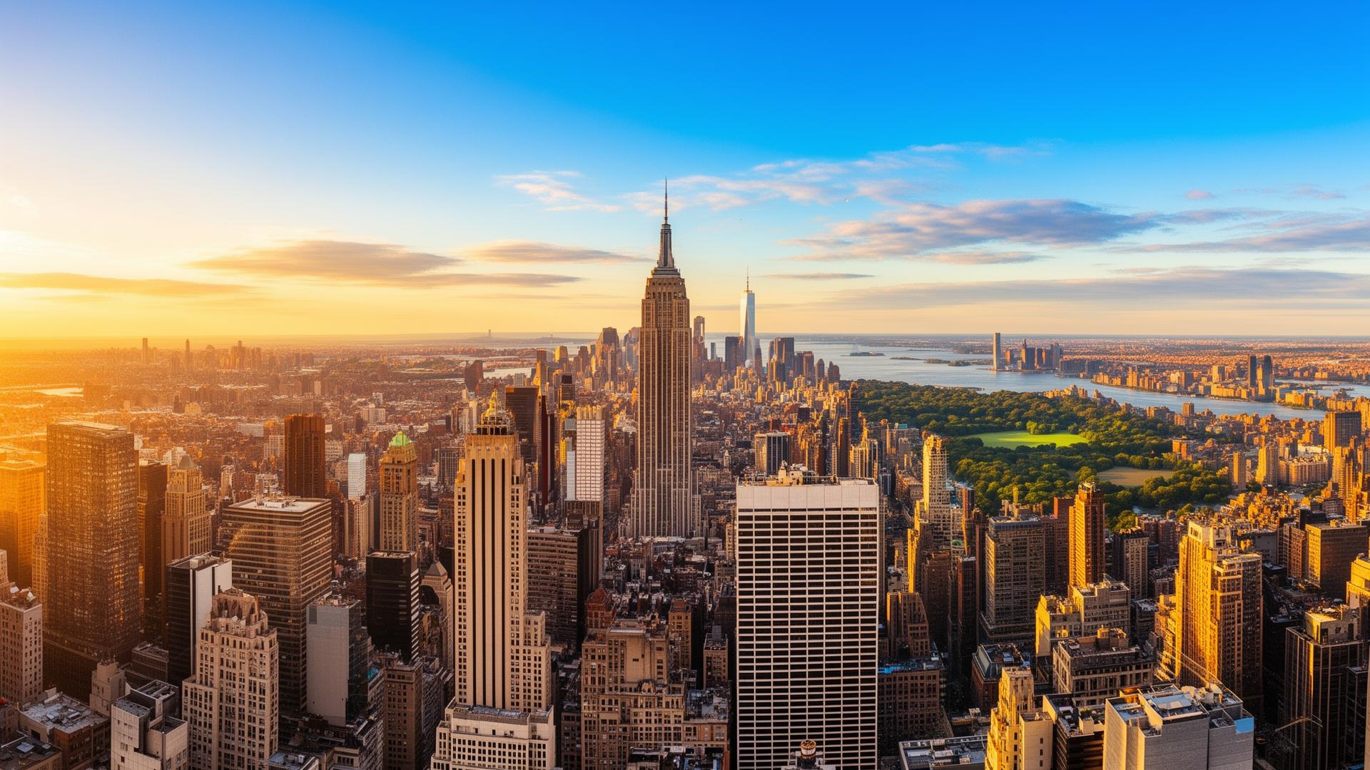 Panoramic view of the New York City skyline with the Empire State Building